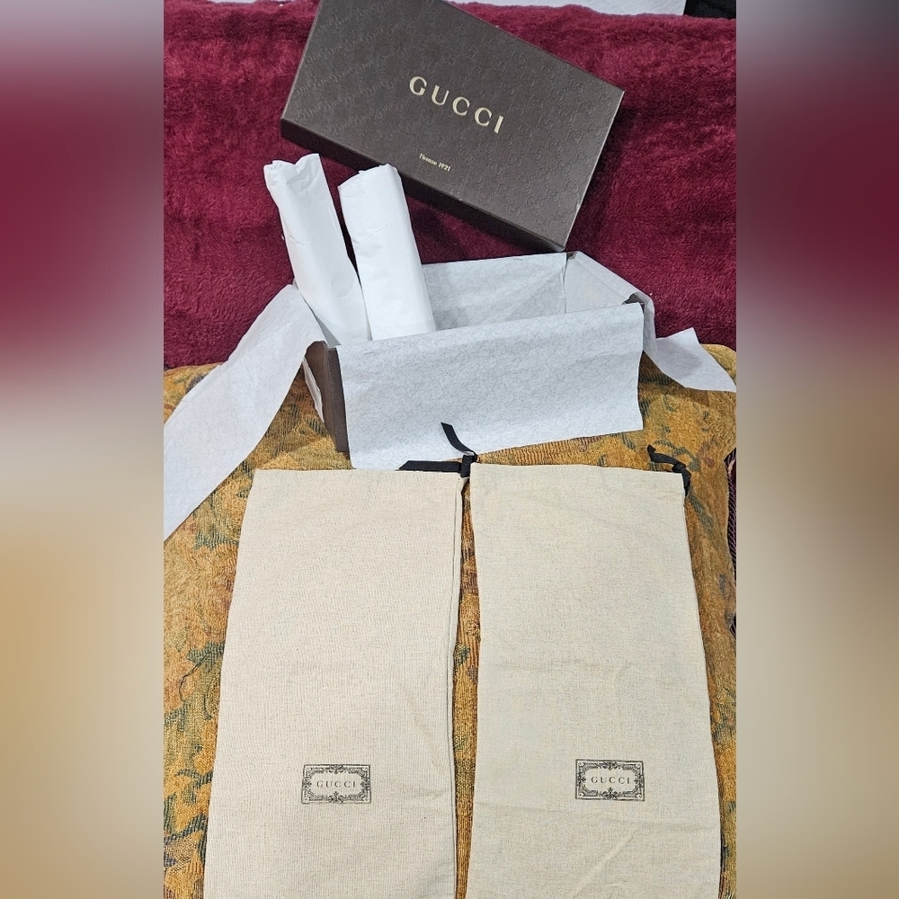 NWT Gucci Shoe Packaging Set Brown Box 2 Dust Bags Tissue Boutique Bag Storage